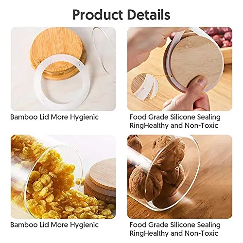 12 PCs Set Glass Jars with Bamboo Lids, 250ml Clear Glass Food Storage Containers with labels, Wide Mouth Glass Kitchen Canister with Airtight Bamboo Lids for Beans, Tea, Nuts and More Dry Goods