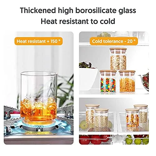 12 PCs Set Glass Jars with Bamboo Lids, 250ml Clear Glass Food Storage Containers with labels, Wide Mouth Glass Kitchen Canister with Airtight Bamboo Lids for Beans, Tea, Nuts and More Dry Goods