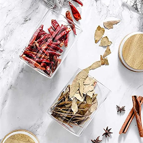 12 PCs Set Glass Jars with Bamboo Lids, 250ml Clear Glass Food Storage Containers with labels, Wide Mouth Glass Kitchen Canister with Airtight Bamboo Lids for Beans, Tea, Nuts and More Dry Goods