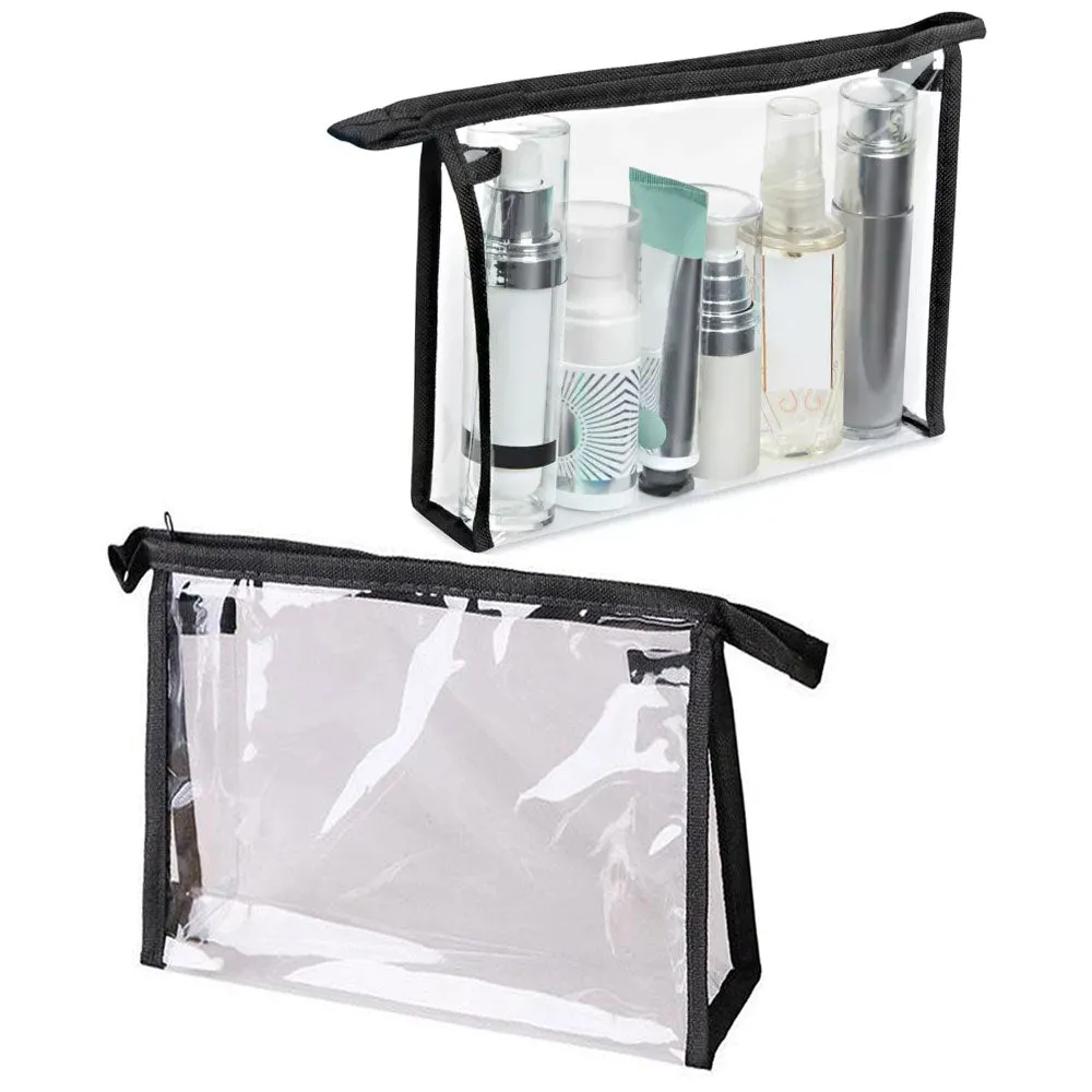 2 Pc Beauty Bag Clutch Cosmetic Case Makeup Clear Storage Organizer Pouch Purse