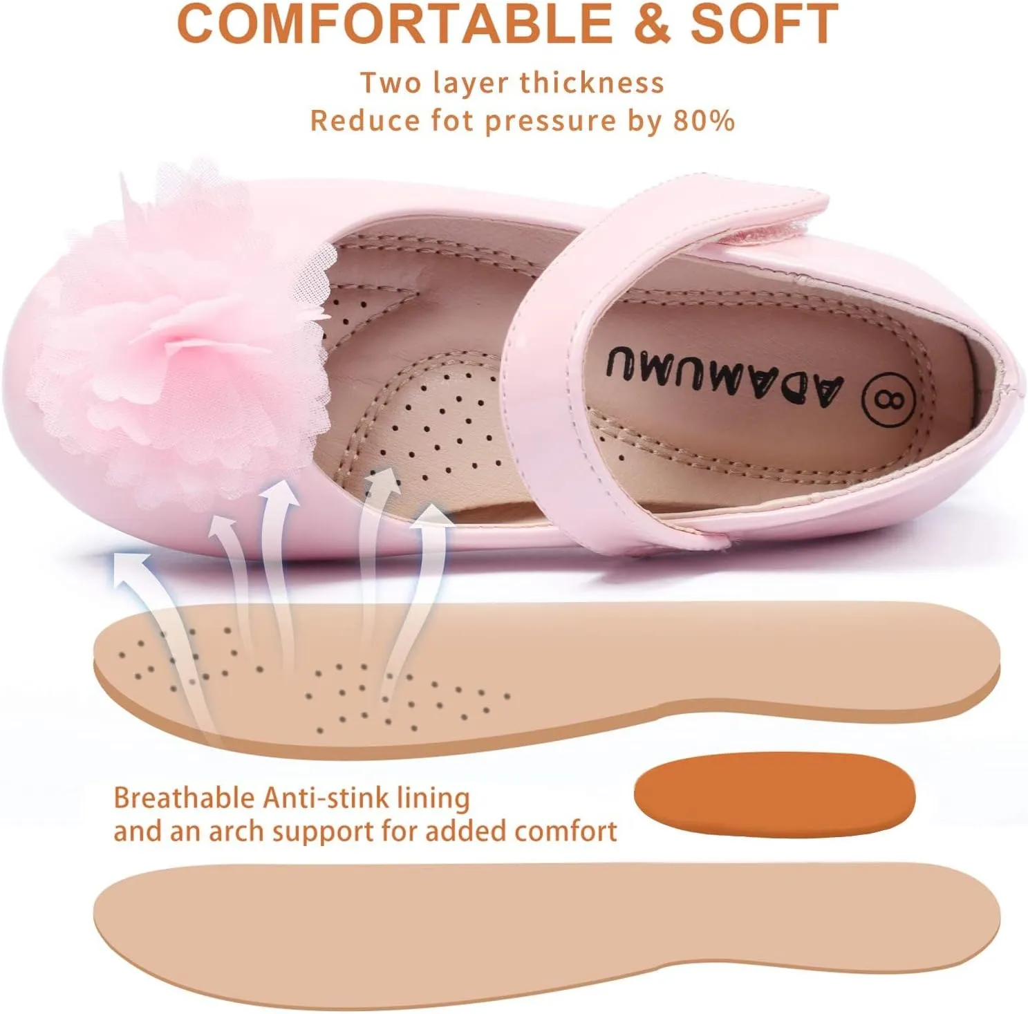ADAMUMU Toddler Dress Shoes Flower Girl Shoes for Weeding Cute Toddler Mary Jane Shoes Lace Flore Ballet Flat for Walking, Jumping