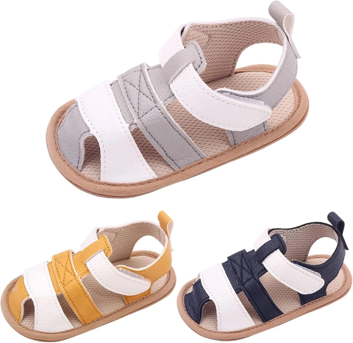 Baby Boys Girls Squeaky Sandals Infant Toddler Closed-Toe Anti-Slip Premium Rubber Sole First Walkers Rome Shoes