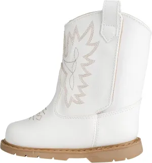 Baby Deer, Faux-leather, Rubber-soled, Kids Round Toe Western Boot for Toddler Boys or Girls with Ornamental Cowboy Stitching and Hook-and-loop Closure