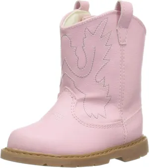 Baby Deer, Faux-leather, Rubber-soled, Kids Round Toe Western Boot for Toddler Boys or Girls with Ornamental Cowboy Stitching and Hook-and-loop Closure