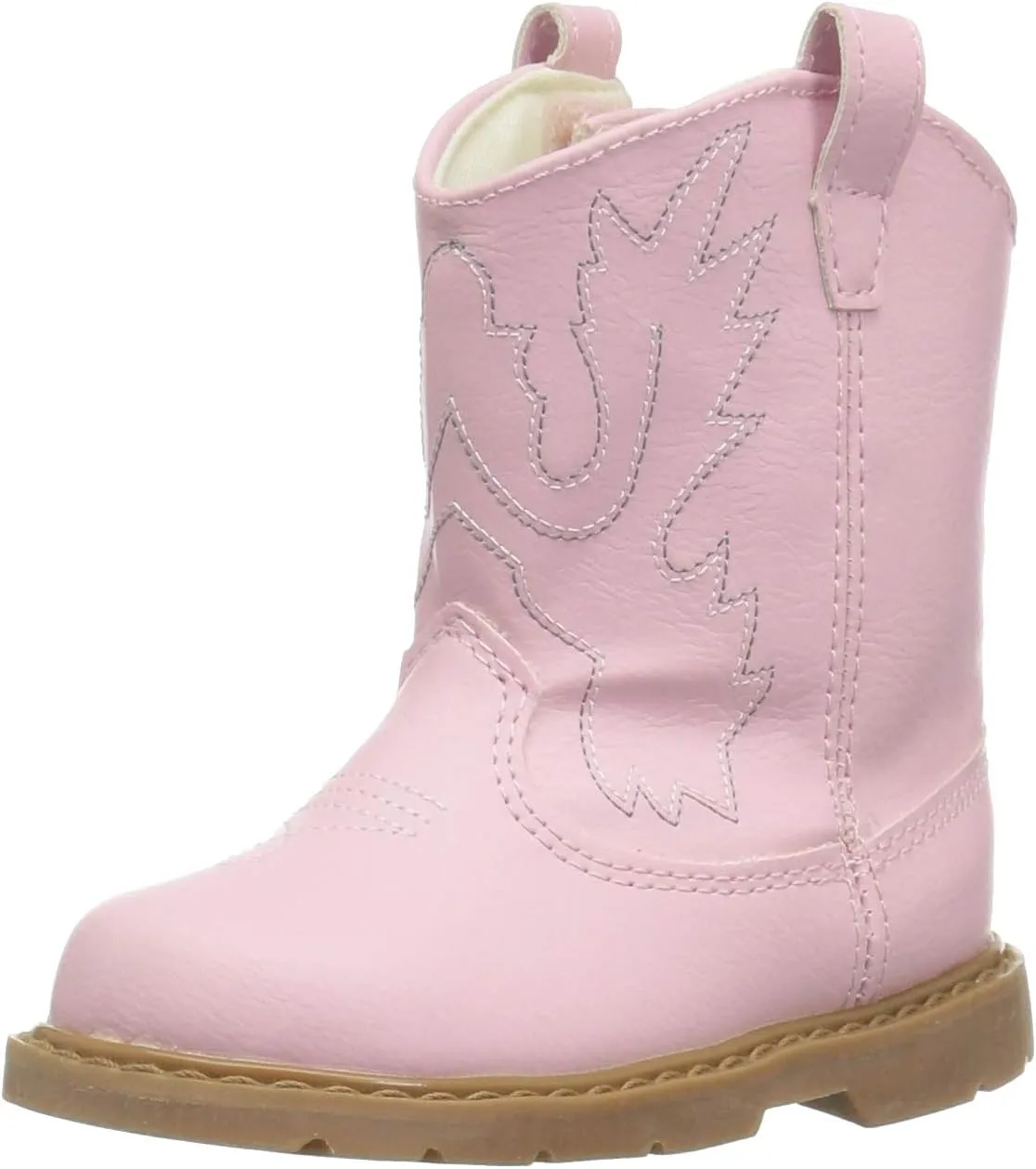 Baby Deer, Faux-leather, Rubber-soled, Kids Round Toe Western Boot for Toddler Boys or Girls with Ornamental Cowboy Stitching and Hook-and-loop Closure