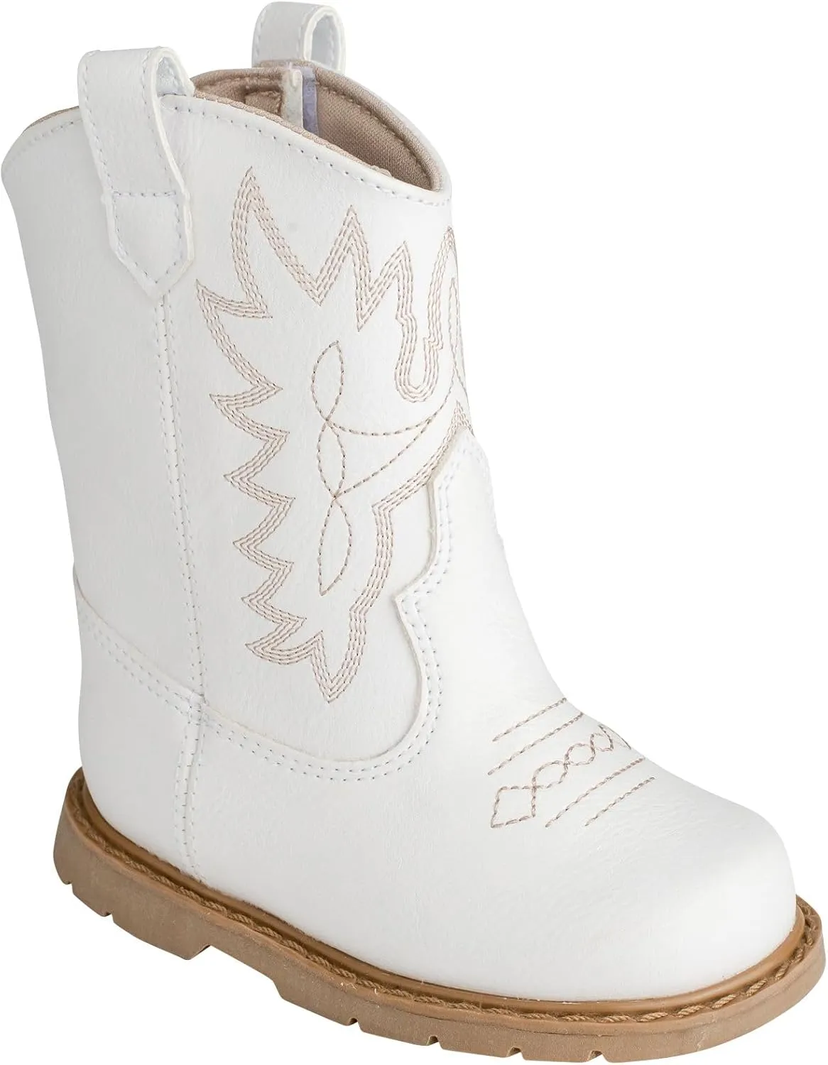 Baby Deer, Faux-leather, Rubber-soled, Kids Round Toe Western Boot for Toddler Boys or Girls with Ornamental Cowboy Stitching and Hook-and-loop Closure