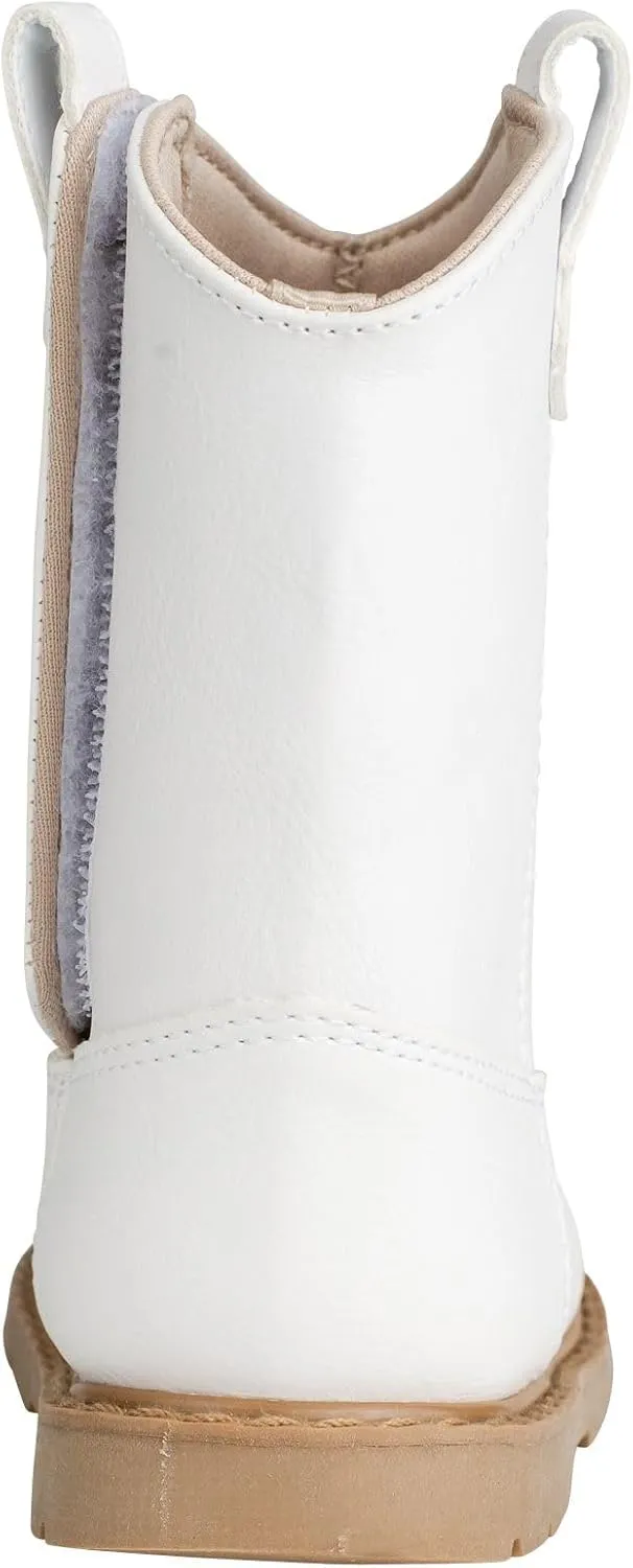 Baby Deer, Faux-leather, Rubber-soled, Kids Round Toe Western Boot for Toddler Boys or Girls with Ornamental Cowboy Stitching and Hook-and-loop Closure