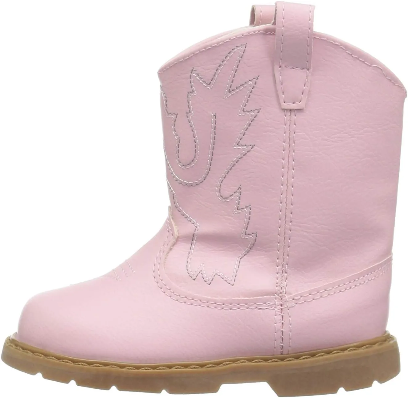 Baby Deer, Faux-leather, Rubber-soled, Kids Round Toe Western Boot for Toddler Boys or Girls with Ornamental Cowboy Stitching and Hook-and-loop Closure