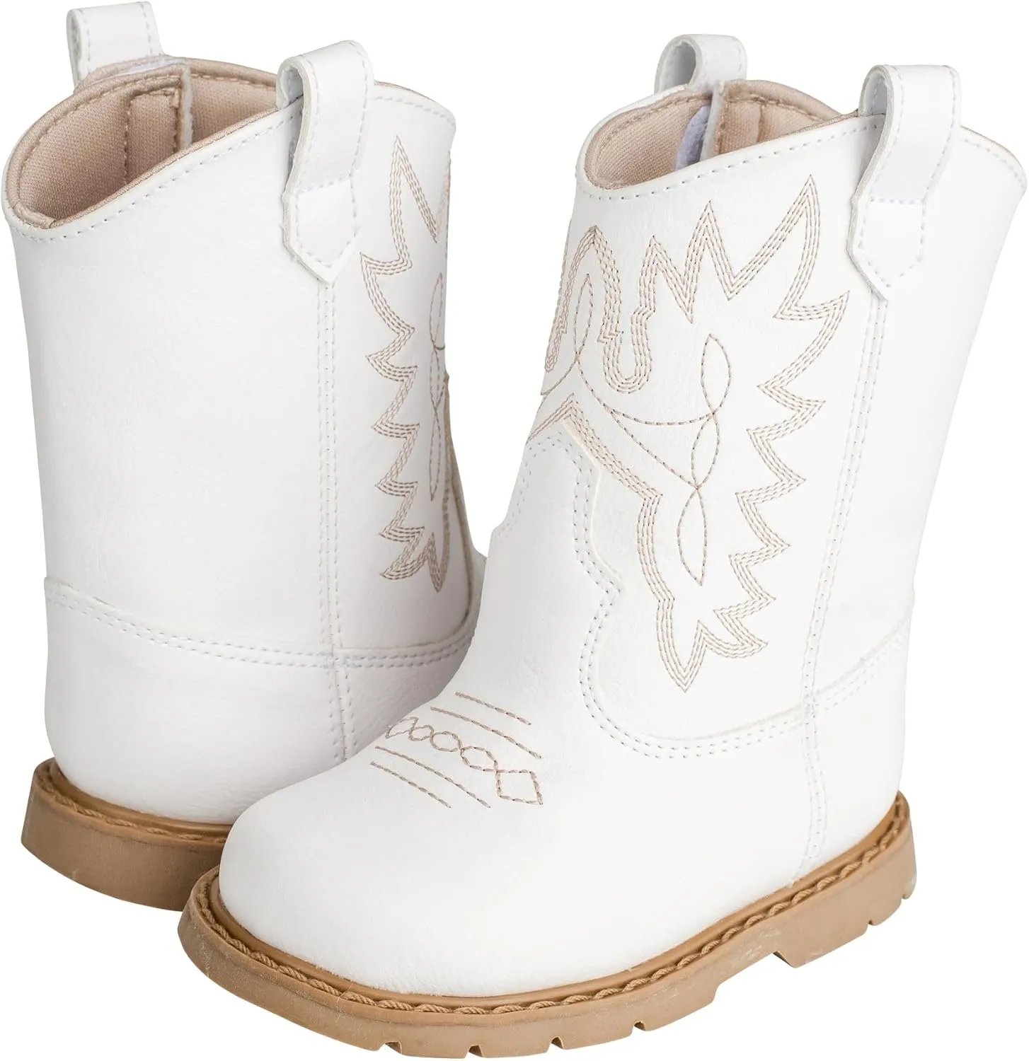 Baby Deer, Faux-leather, Rubber-soled, Kids Round Toe Western Boot for Toddler Boys or Girls with Ornamental Cowboy Stitching and Hook-and-loop Closure