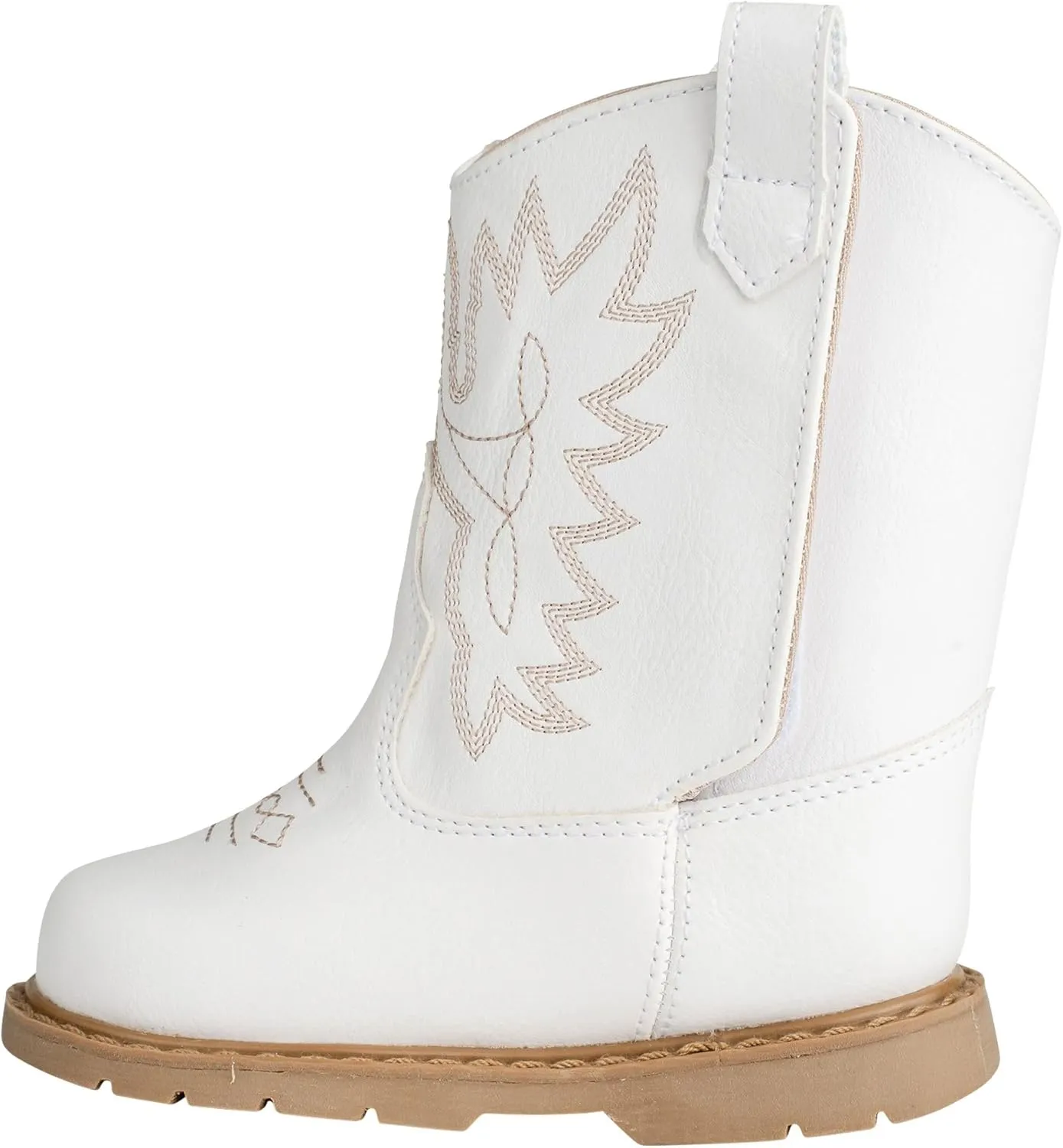 Baby Deer, Faux-leather, Rubber-soled, Kids Round Toe Western Boot for Toddler Boys or Girls with Ornamental Cowboy Stitching and Hook-and-loop Closure