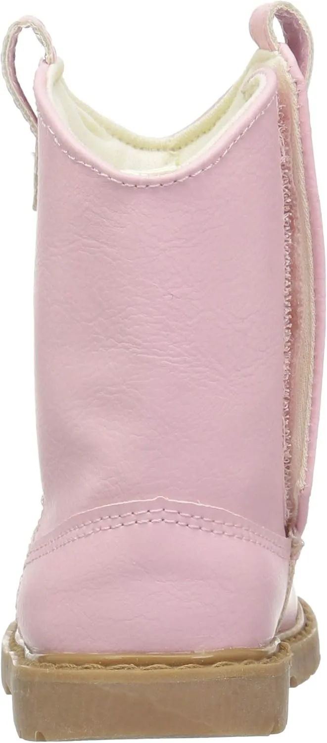 Baby Deer, Faux-leather, Rubber-soled, Kids Round Toe Western Boot for Toddler Boys or Girls with Ornamental Cowboy Stitching and Hook-and-loop Closure