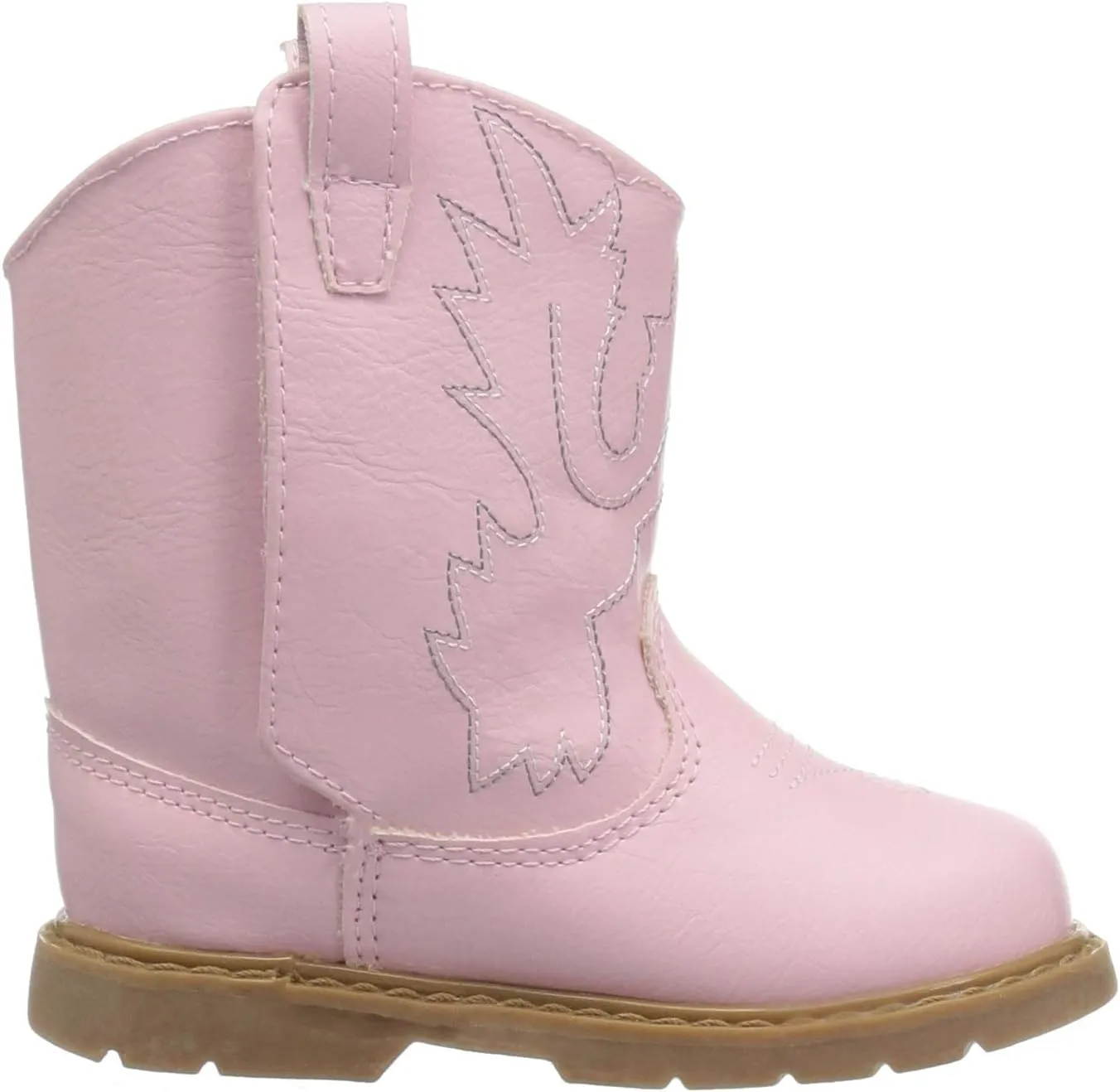 Baby Deer, Faux-leather, Rubber-soled, Kids Round Toe Western Boot for Toddler Boys or Girls with Ornamental Cowboy Stitching and Hook-and-loop Closure