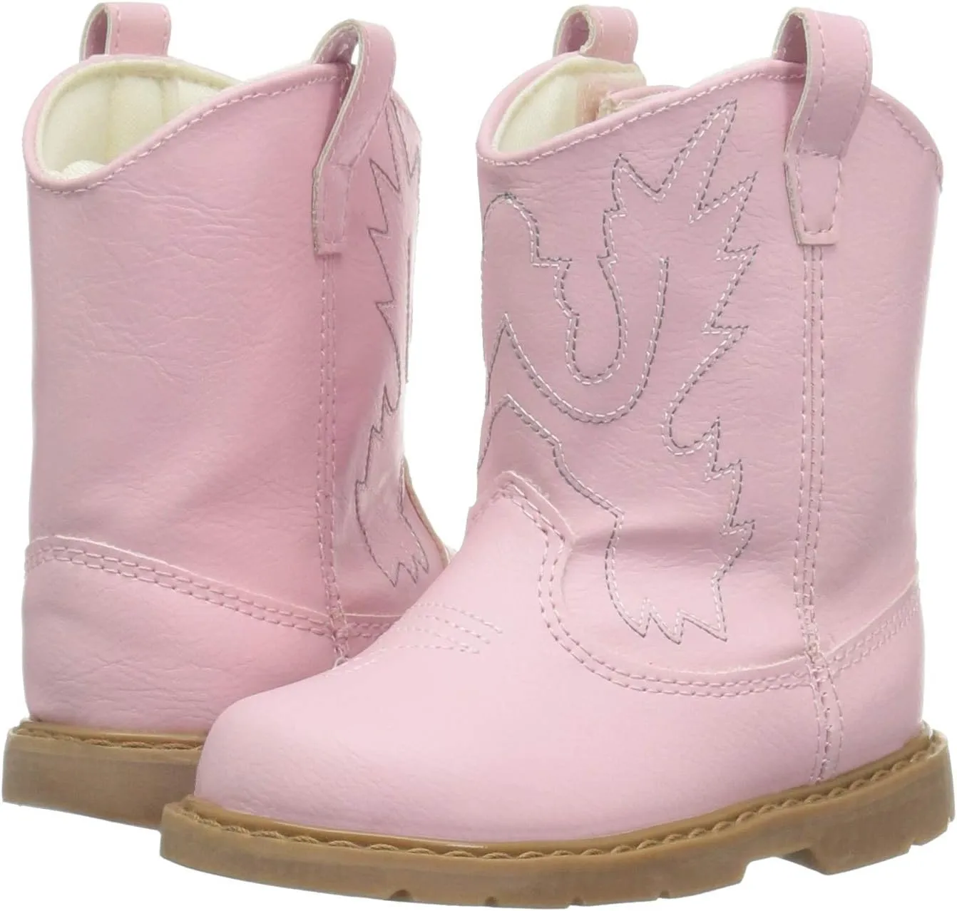 Baby Deer, Faux-leather, Rubber-soled, Kids Round Toe Western Boot for Toddler Boys or Girls with Ornamental Cowboy Stitching and Hook-and-loop Closure