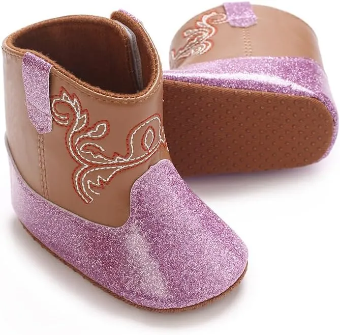 Baby Girls Cowboy Boots Western Boots Toddler Cowboy Bootie Soft Sole Non-Slip Crib Shoes for Infant 0-18 Months