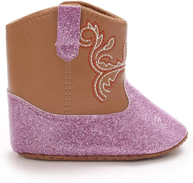 Baby Girls Cowboy Boots Western Boots Toddler Cowboy Bootie Soft Sole Non-Slip Crib Shoes for Infant 0-18 Months