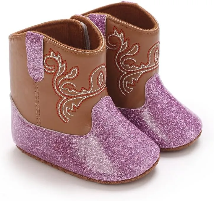 Baby Girls Cowboy Boots Western Boots Toddler Cowboy Bootie Soft Sole Non-Slip Crib Shoes for Infant 0-18 Months