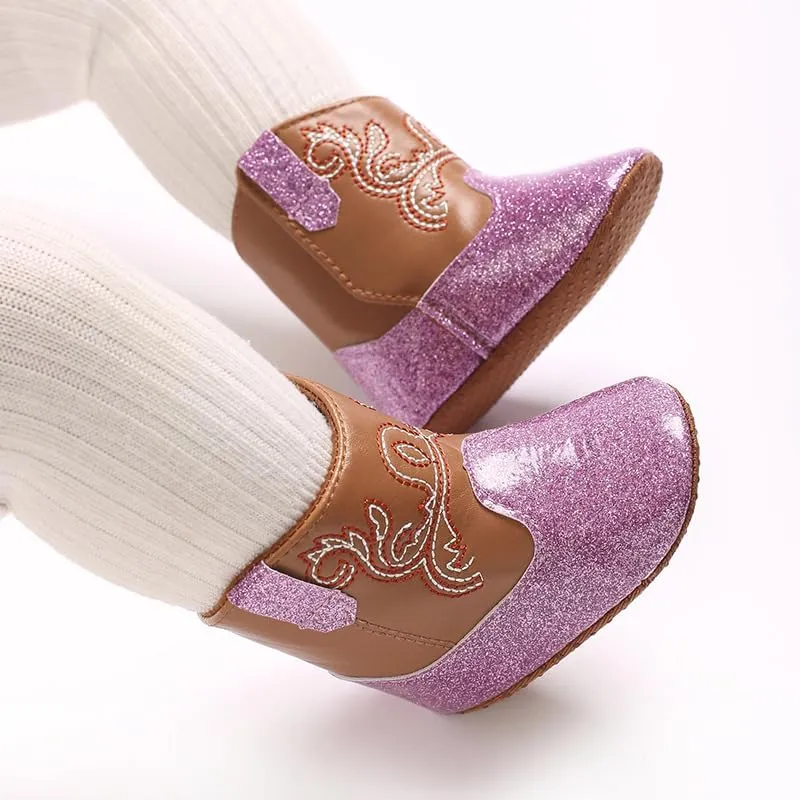 Baby Girls Cowboy Boots Western Boots Toddler Cowboy Bootie Soft Sole Non-Slip Crib Shoes for Infant 0-18 Months