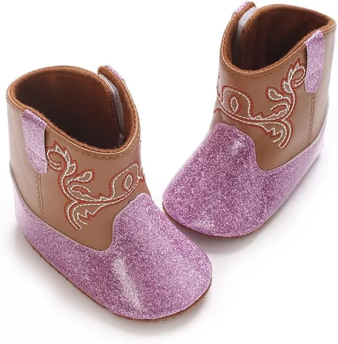 Baby Girls Cowboy Boots Western Boots Toddler Cowboy Bootie Soft Sole Non-Slip Crib Shoes for Infant 0-18 Months
