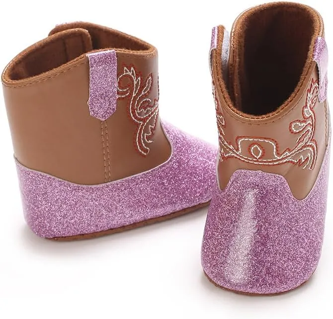 Baby Girls Cowboy Boots Western Boots Toddler Cowboy Bootie Soft Sole Non-Slip Crib Shoes for Infant 0-18 Months