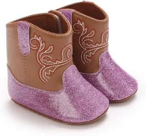 Baby Girls Cowboy Boots Western Boots Toddler Cowboy Bootie Soft Sole Non-Slip Crib Shoes for Infant 0-18 Months