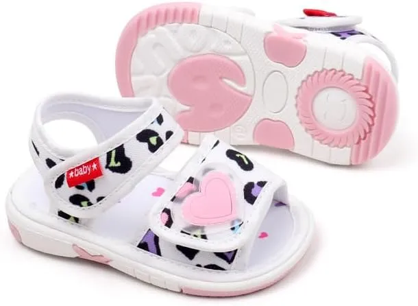 Baby Girls Squeaky Leopard Sandals Infant Premium Rubber Sole Closed-Toe Non-Slip Shoes Toddler Girl Soft First Walkers Shoes