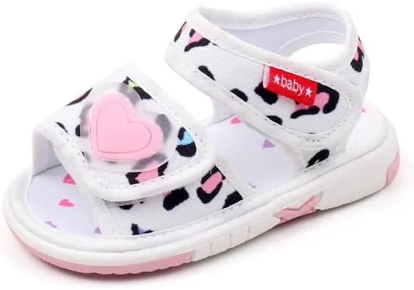 Baby Girls Squeaky Leopard Sandals Infant Premium Rubber Sole Closed-Toe Non-Slip Shoes Toddler Girl Soft First Walkers Shoes