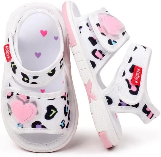 Baby Girls Squeaky Leopard Sandals Infant Premium Rubber Sole Closed-Toe Non-Slip Shoes Toddler Girl Soft First Walkers Shoes