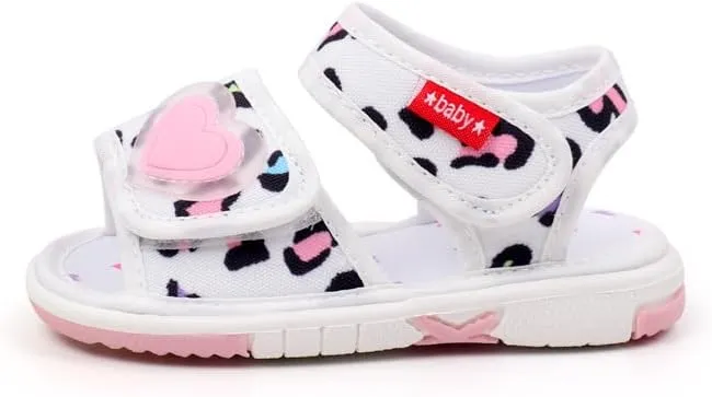Baby Girls Squeaky Leopard Sandals Infant Premium Rubber Sole Closed-Toe Non-Slip Shoes Toddler Girl Soft First Walkers Shoes