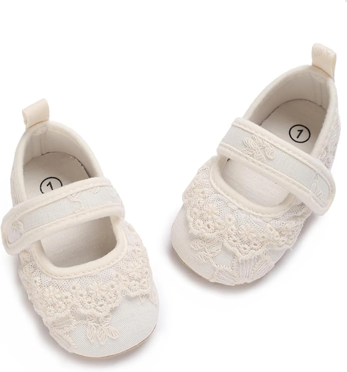 Baby Girls Toddler Shoes Girls Sports Flat Bottom Round Toe Lightweight Solid Color Embroidered Upper Toddler Kids