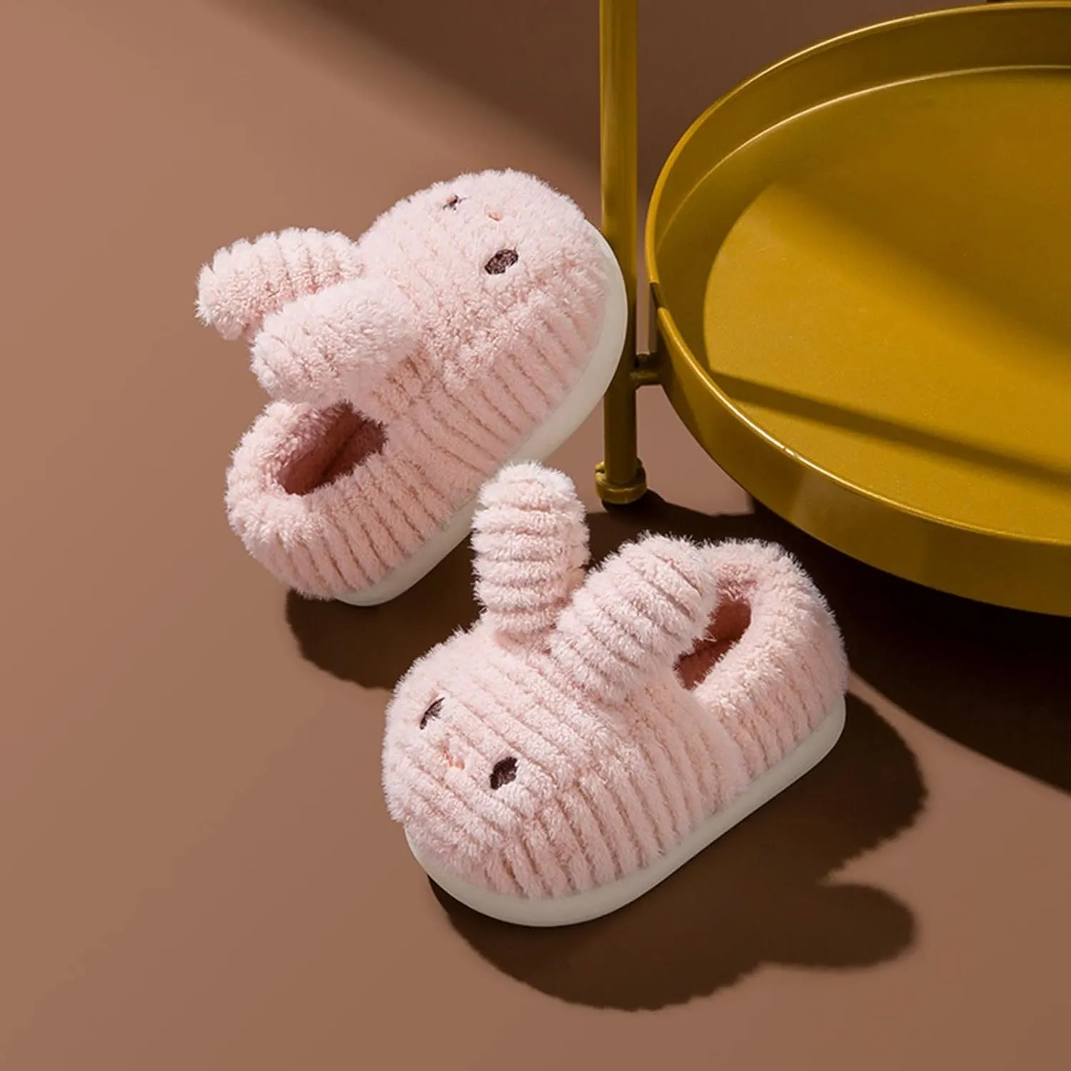 Baby Kids Cute Plush Slip On Winter Warm Bedroom Shoes Non Slip House Slippers for Toddler Boys Girls Slippers (Pink, 18-24 Months)