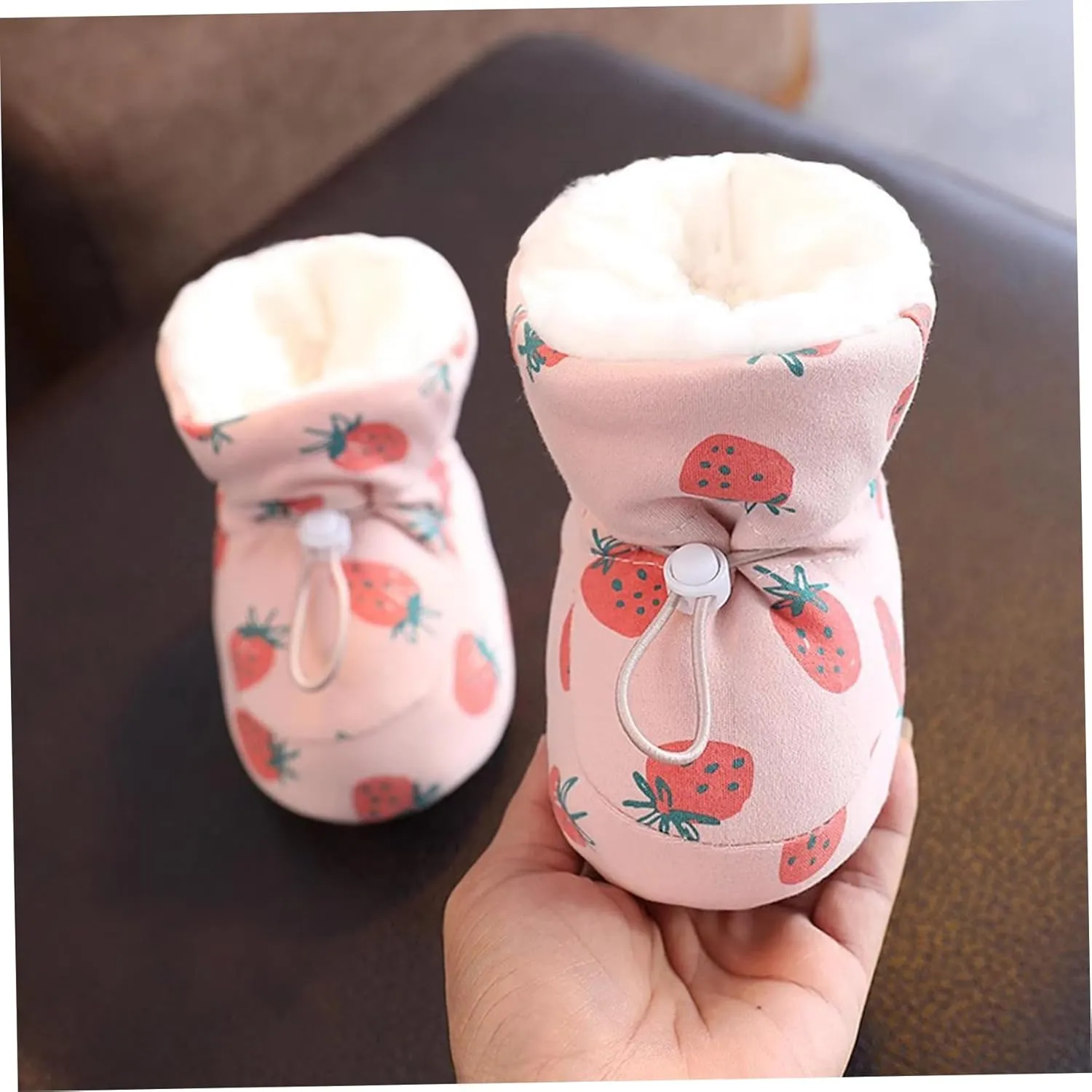 Baby Winter Boots Warm Baby Girl Boots with Drawstring Soft Sole Skin-friendly Baby Winter Shoes Cute Strawberry First Walking Shoes for 3-6 Months Girls Boys S Baby Winter Boots