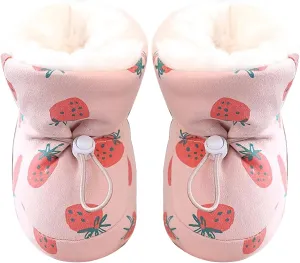 Baby Winter Boots Warm Baby Girl Boots with Drawstring Soft Sole Skin-friendly Baby Winter Shoes Cute Strawberry First Walking Shoes for 3-6 Months Girls Boys S Baby Winter Boots