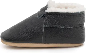 BirdRock Baby Sherpa Moccasins - Cozy, Genuine Leather Winter Shoes for Boys and Girls