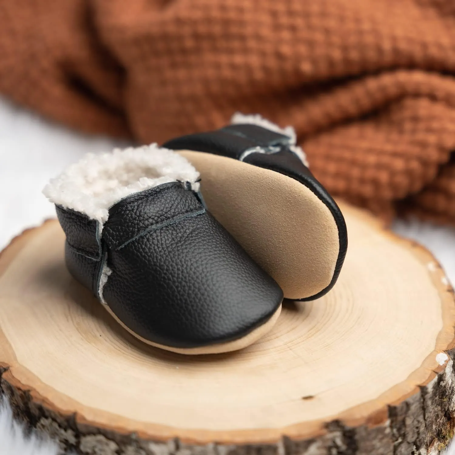 BirdRock Baby Sherpa Moccasins - Cozy, Genuine Leather Winter Shoes for Boys and Girls