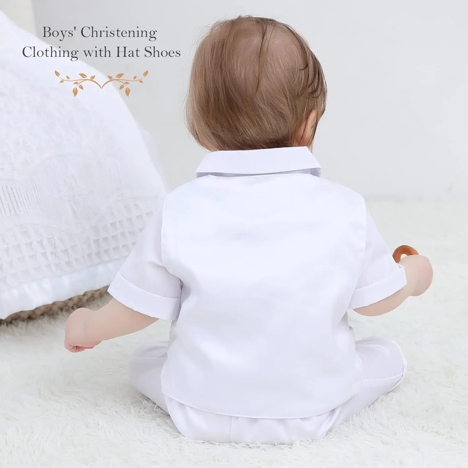 Booulfi Baptism White Suit for Baby Boys Christening Wedding Formal Suit Birthday Outfits Shirt Suspender Pant for Boys