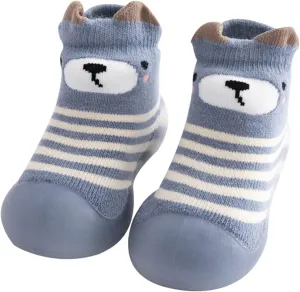 Boys Girls House Shoes Kids Toddler Baby Boys Girls Solid Warm Knit Soft Sole Rubber Shoe Socks Slippers (Blue, 18)