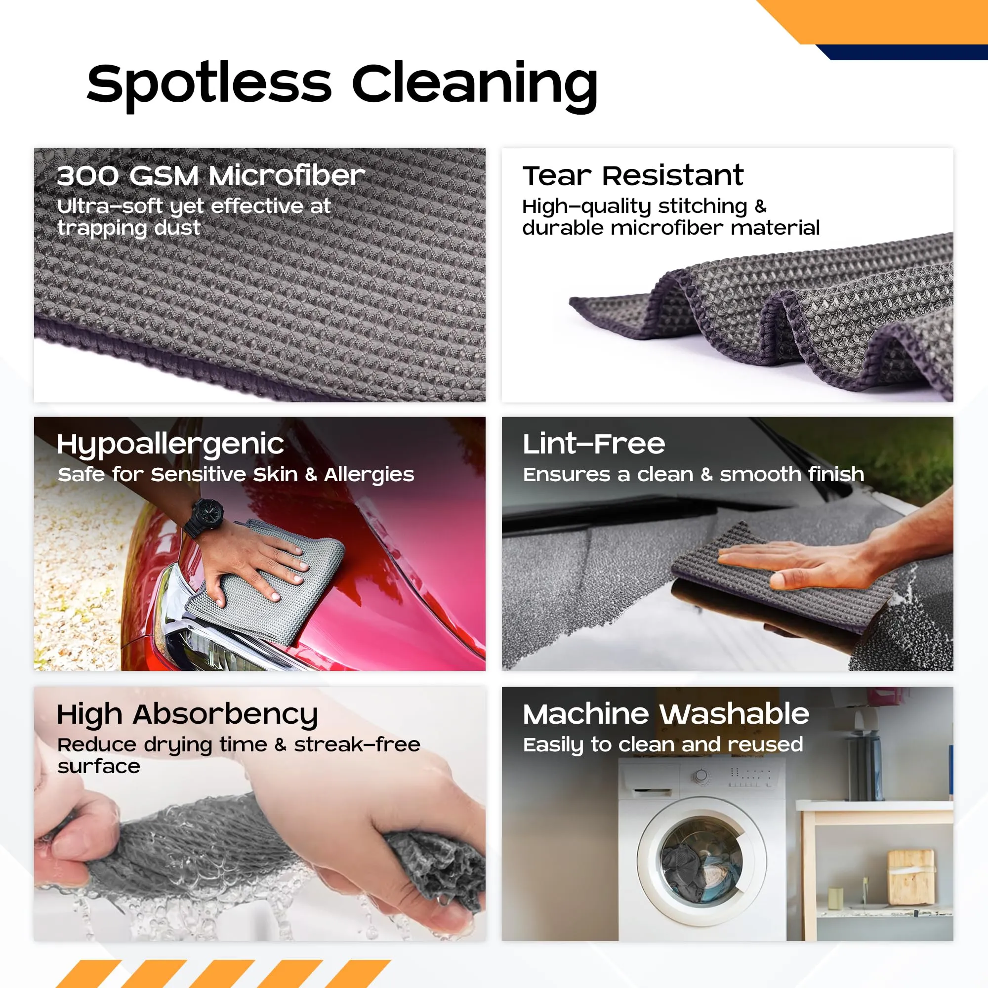 CARBINIC Waffle Microfiber Cleaning Cloth | Super Absorbent Cleaning Accessories | Multipurpose Cleaning Duster For Interior & Exterior Care | Car Bike Cleaning Kit | Pack Of 1, Grey, 250 TC