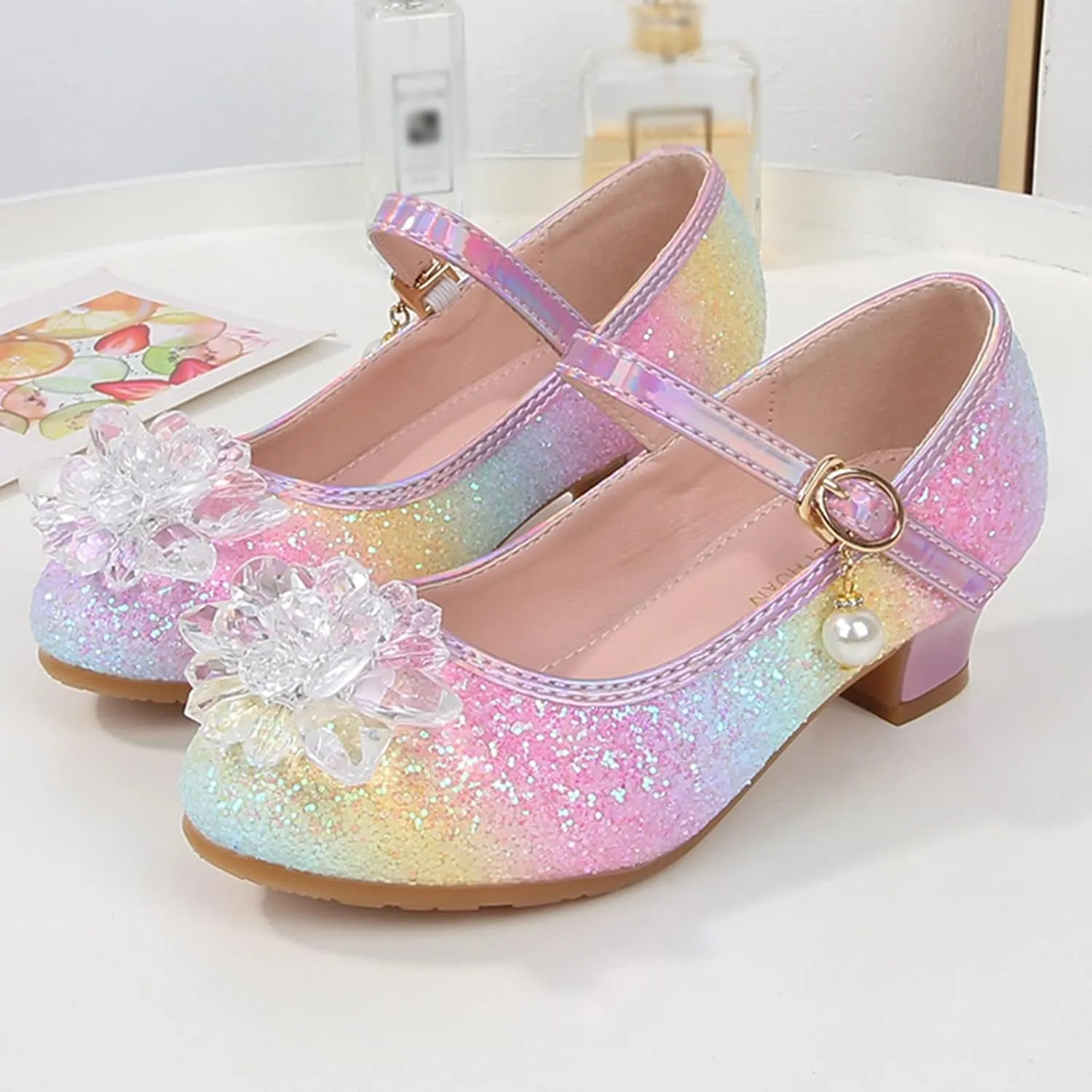 Children Shoes Fashion Flat Princess Shoes Bowknot Pearl Children Soft Sole Small Leather Shoes Baby Gymnastics Slides