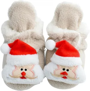 Christmas Unisex Fleece Baby Booties, Soft Sole Non Slip Stay On Slipper Indoor Snow Socks Shoes for (Khaki, 5.5 Infant)
