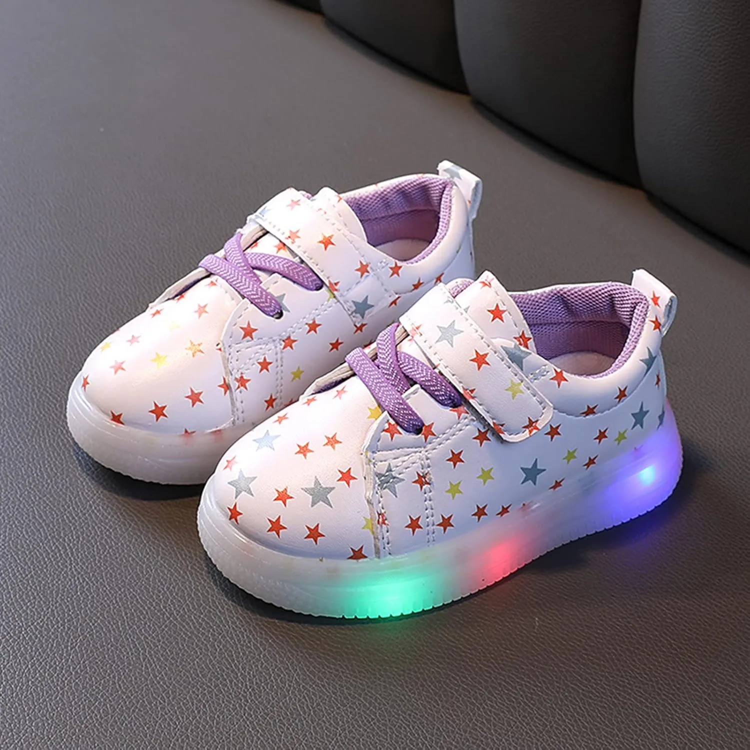 CsgrFagr Girls Baby Luminous Sport Bling Kids Shoes Children Light Led Baby Shoes Leather Baby Shoes (Purple, 6 Toddler)