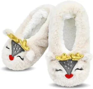 DICUIRD Kid's Animal Slipper Socks, Cartoon Cozy Fleece Indoor Kids Slipper, Fluzzy Warm Bedroom Shoes