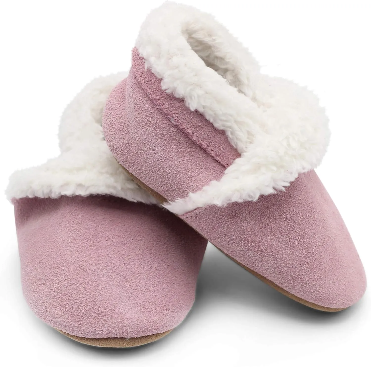 Dotty Fish Baby & Toddler Suede Slippers  Fleece Lined, Non-Slip Soft Sole Shoes  Warm Cozy Slippers for Boys & Girls  Ages 0-4