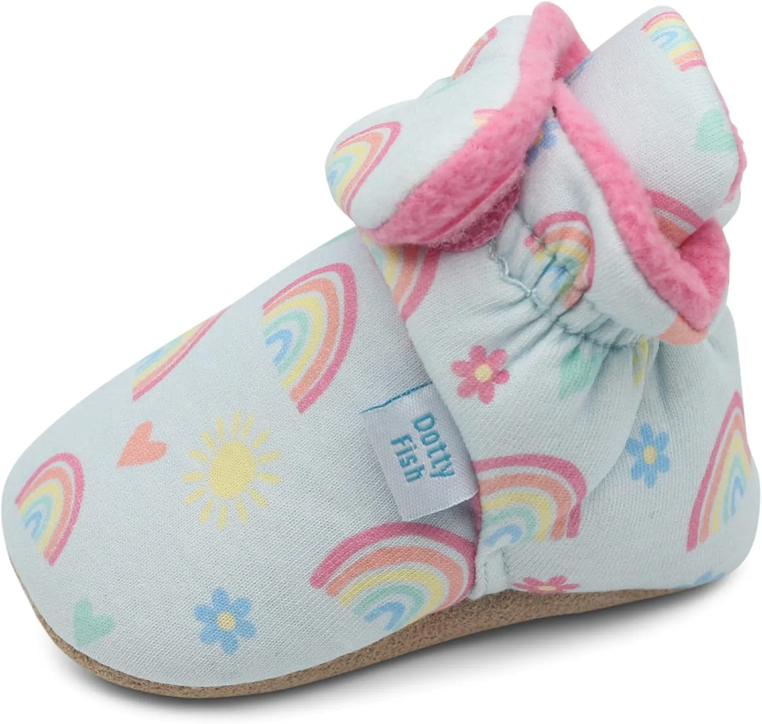 Dotty Fish Fleece Lined Baby Booties - Non-Slip Suede Sole - Warm & Cozy Slippers for Newborns to 24 Months - Perfect Winter Shoes for Babies