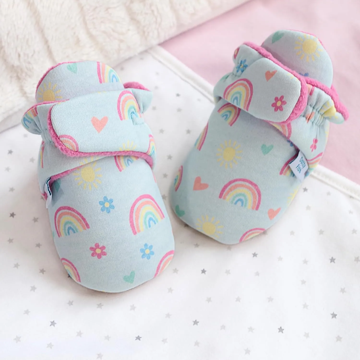 Dotty Fish Fleece Lined Baby Booties - Non-Slip Suede Sole - Warm & Cozy Slippers for Newborns to 24 Months - Perfect Winter Shoes for Babies