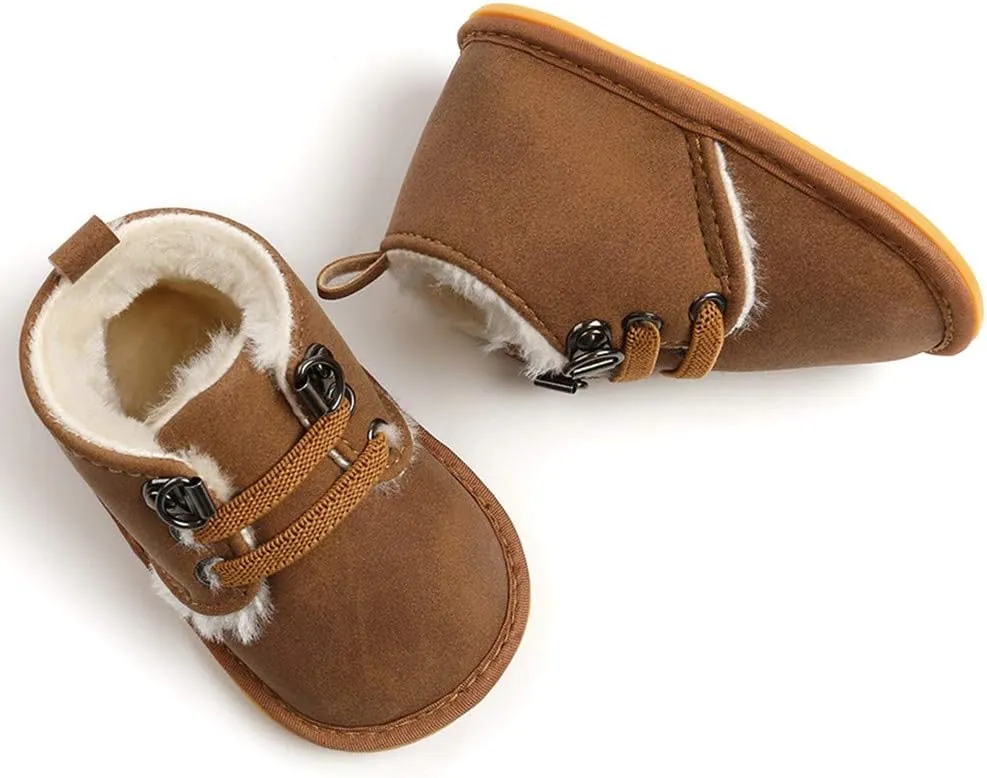 E-FAK Newborn Baby Booties Boys Girls Shoes Winter Warm Fur Lining Anit-Slip Rubber Sole Infant Toddler Prewalker Boots
