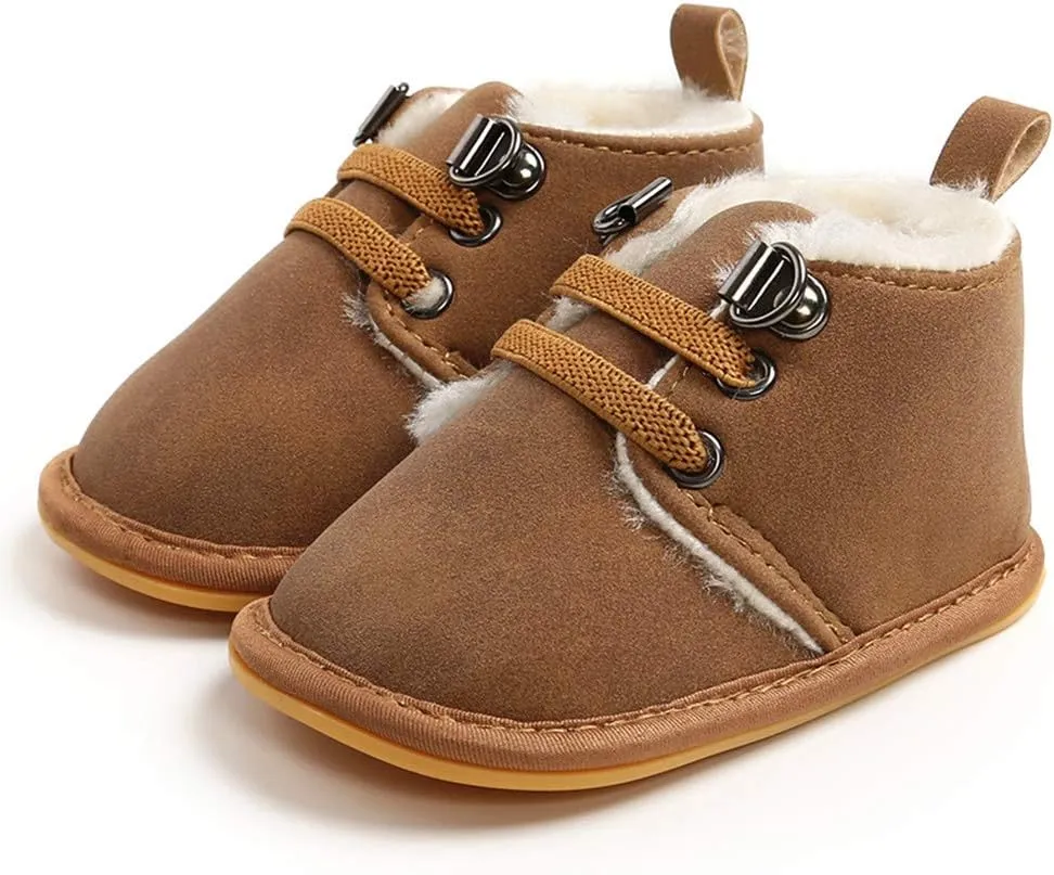 E-FAK Newborn Baby Booties Boys Girls Shoes Winter Warm Fur Lining Anit-Slip Rubber Sole Infant Toddler Prewalker Boots