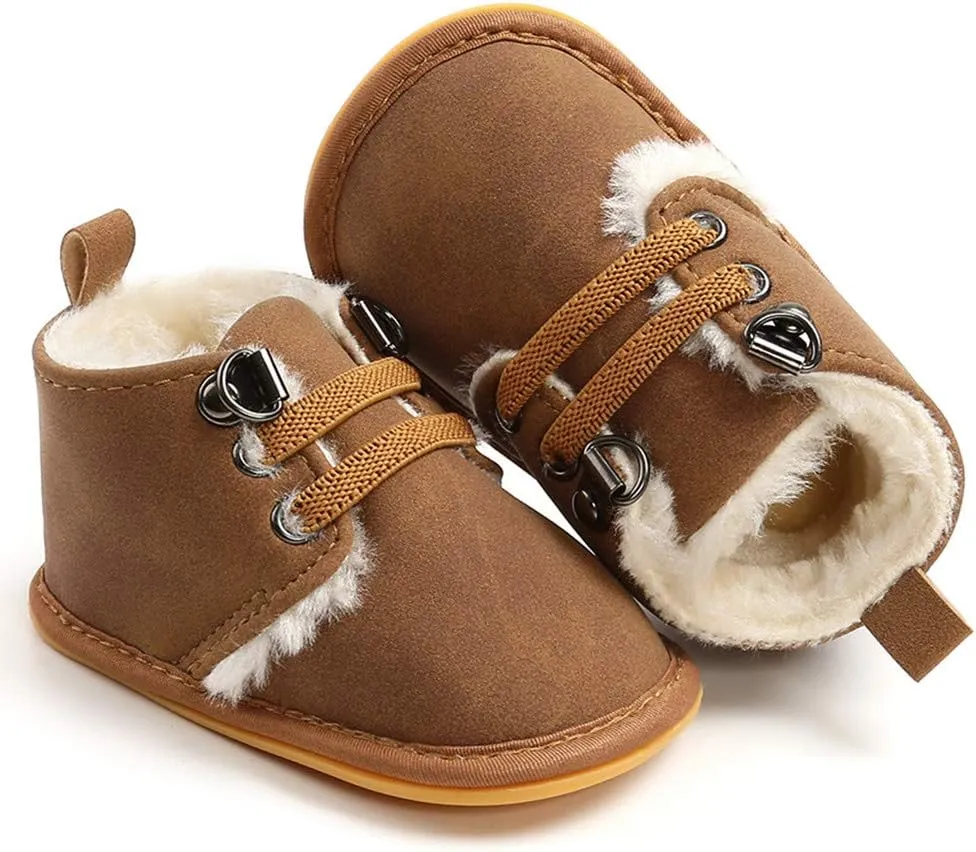 E-FAK Newborn Baby Booties Boys Girls Shoes Winter Warm Fur Lining Anit-Slip Rubber Sole Infant Toddler Prewalker Boots
