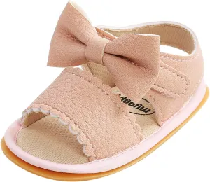 EnJoCho Baby Girls Summer Sole Walking Sandals Soft Shoes Flat Non-Slip Bow Boys Rubber Baby Shoes Children Summer Sandals (Pink, 11-6m)