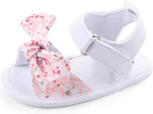 EnJoCho Cute Sandals Boys Girls Baby Sole Shoes Walking Rubber Summer Non-Slip Soft Bow Flat Baby Lightwight Shoes (White, 6-12 Months)