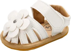 EnJoCho Cute Sandals Soft Baby Flower Girls Non-Slip Flat Rubber Sole Shoes Walking Boys Baby Lightwight Shoes (White, 4Xmm)